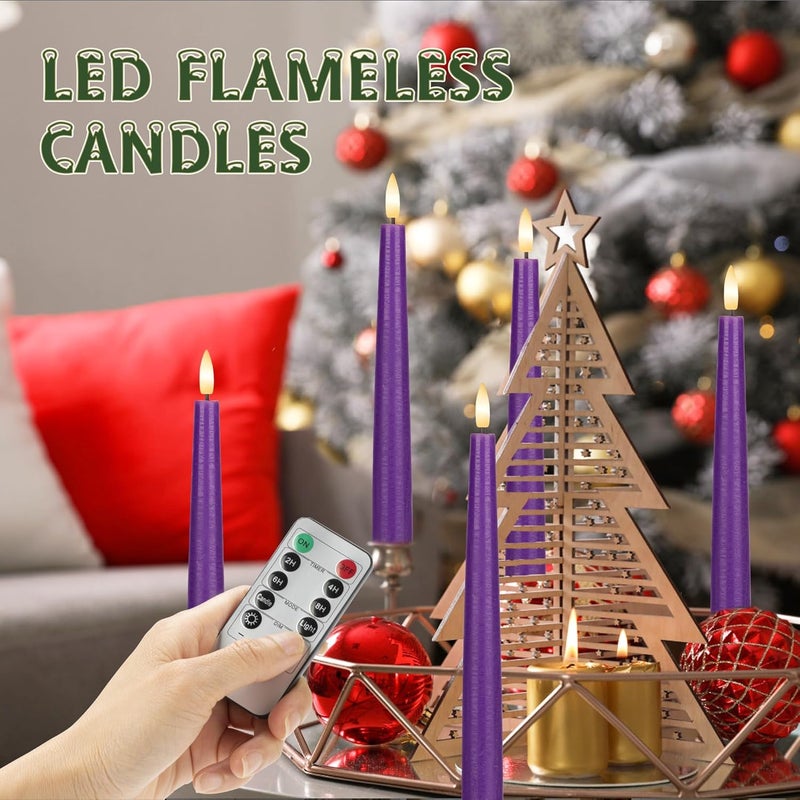 AFINETH Purple Flameless Taper Candles with 3D Wick, 9.6" Real Wax LED Candles with Remote, 3 Pack Flickering Candlesticks Battery Operated, Classic Tall Taper Candle for Home, Wedding, Party - Image 4